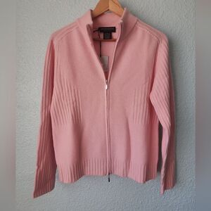 HATHAWAY PLATINUM Cashmere Cozy Pink Ribbed Cardigan Sweater